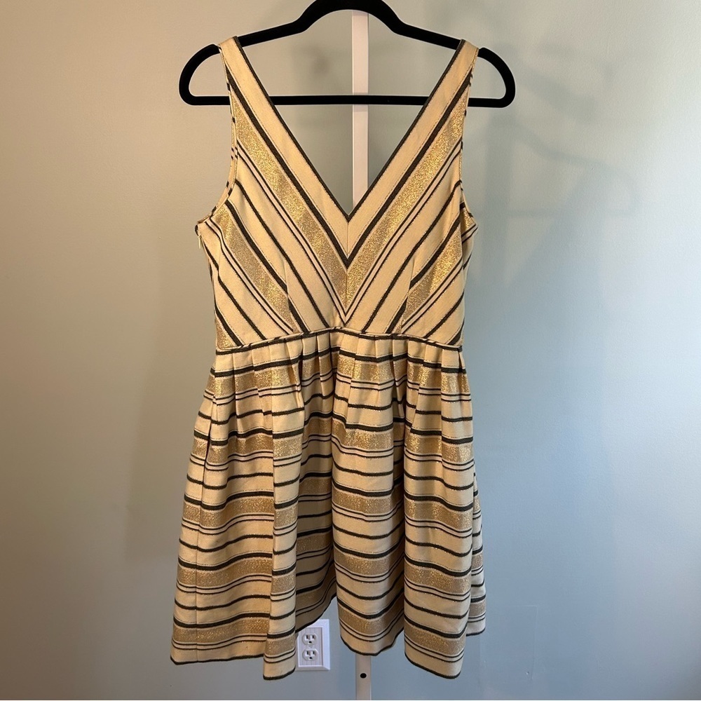 J. Crew Gold Metallic Stripe Flare Dress - Picture 5 of 6